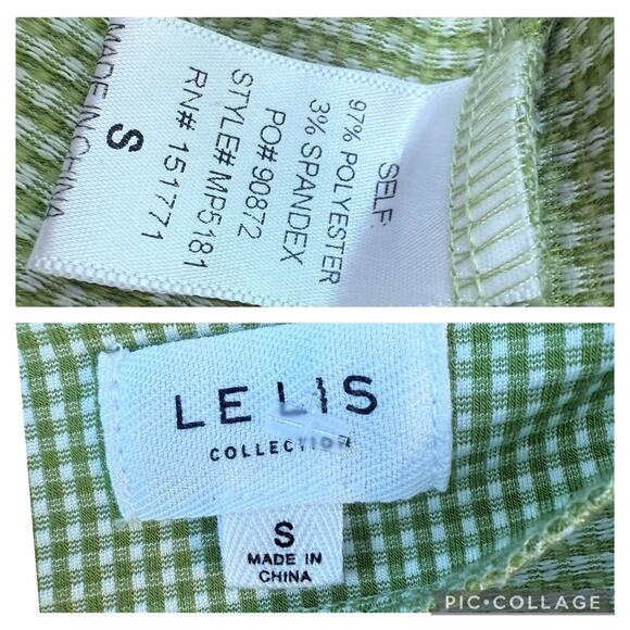 NWOT Gingham Plaid Green White Le Lis Flare Leg Pants Small High Waisted Preppy - Picture 8 of 11